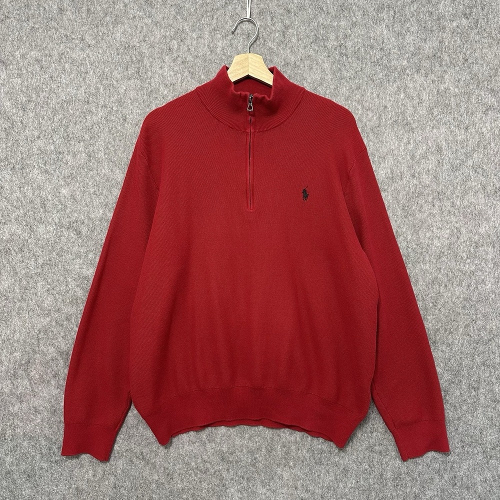 Polo Ralph Lauren Men's Quarter Zip Sweater Red XXL Knit Pullover Pony Logo